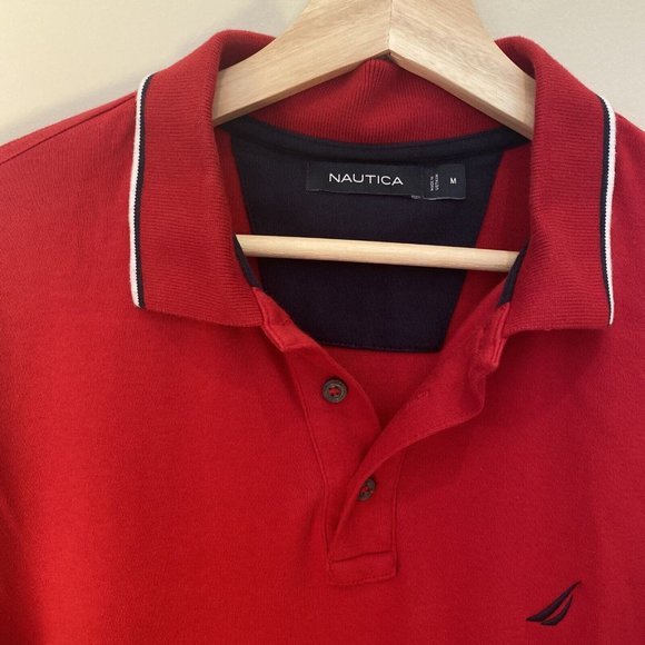 Nautica Red Striped Collar Polo Men’s Size M - Picture 5 of 10